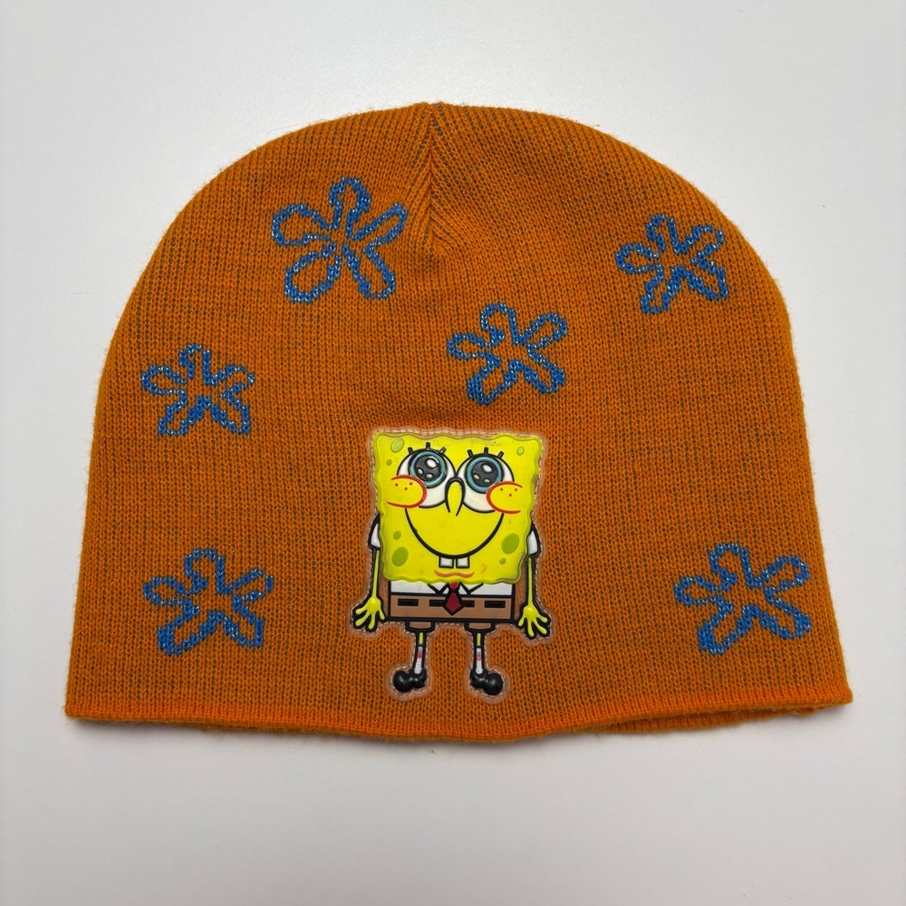 2005 SpongeBob SquarePants Beanie, Orange & Blue Flower Print Y2K Nickelodeon